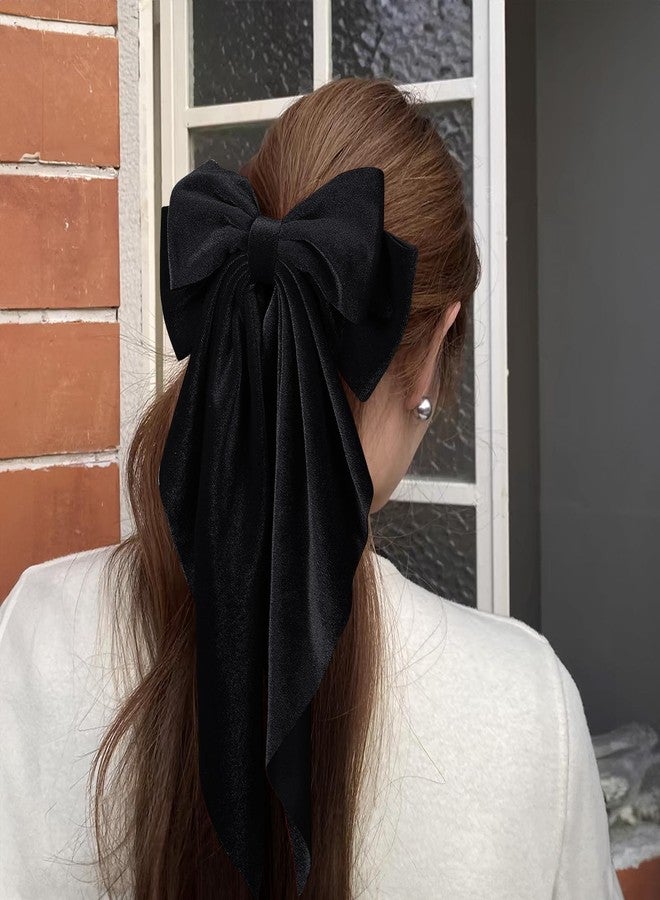 LSVOZ Black Velvet Large Hair Bow Long Tail Bowknot Hair Barrette Clip 8.26 Inch Women Girls Fall Winter Ponytail Holder Hair Accessories - Image 3